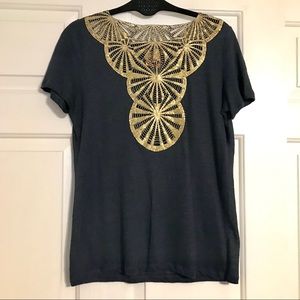 Tory Burch Black T-shirt with gold detail. XS